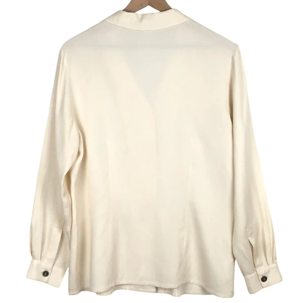 Sheri-e Collection 100% Silk Textured Button Up Blouse Women's 12 Cream L/S‎